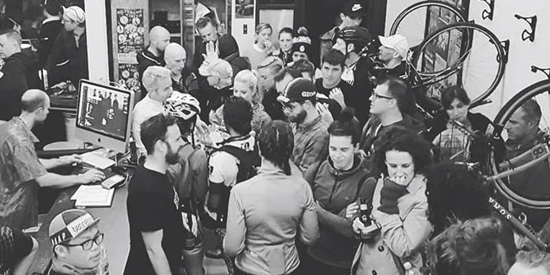 Group of people socialising at Cycle Collective event