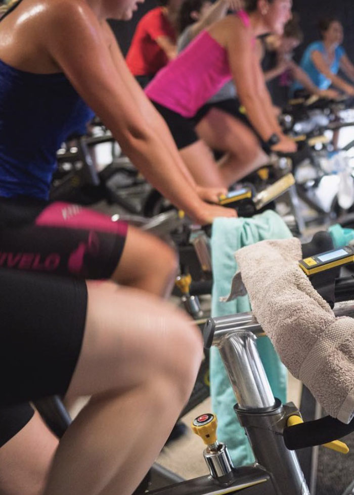 Close up of indoor cyclists